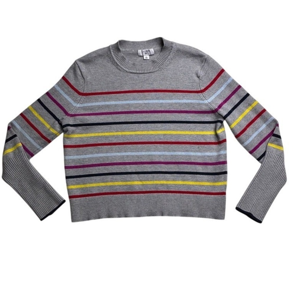La Ligne Gray Multi Color Striped Cashmere Blend Crewneck Sweater XL Womens‎